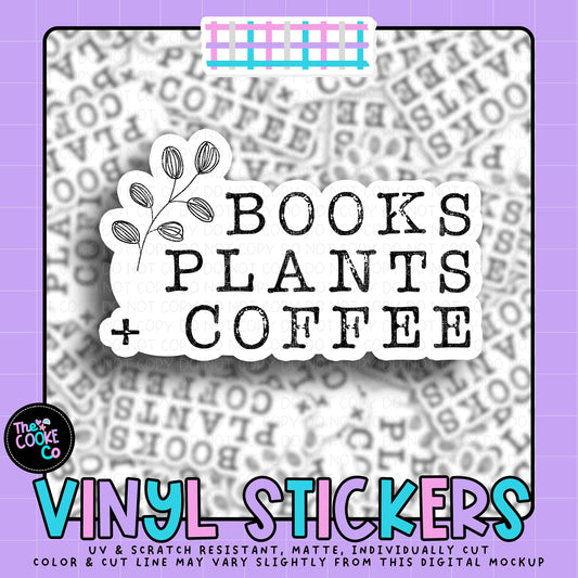 Vinyl Sticker | #V2085 - BOOKS PLANTS + COFFEE