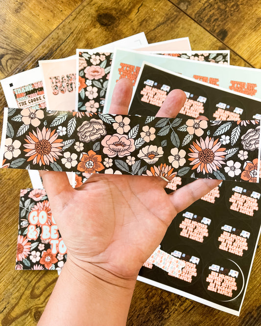 Packaging Stickers | #RTS0217 - CHOCOLATE FLORAL STRIPS