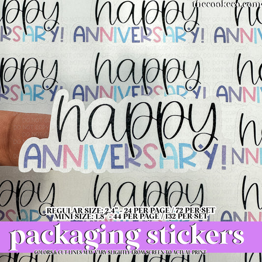 PTO Packaging Stickers | #C0967 - HAPPY ANNIVERSARY PINKS/PURPLES