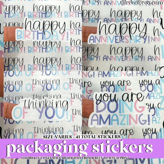 PTO Packaging Stickers | #C0970 - GREETINGS STICKER VARIETY PINKS/PURPLES