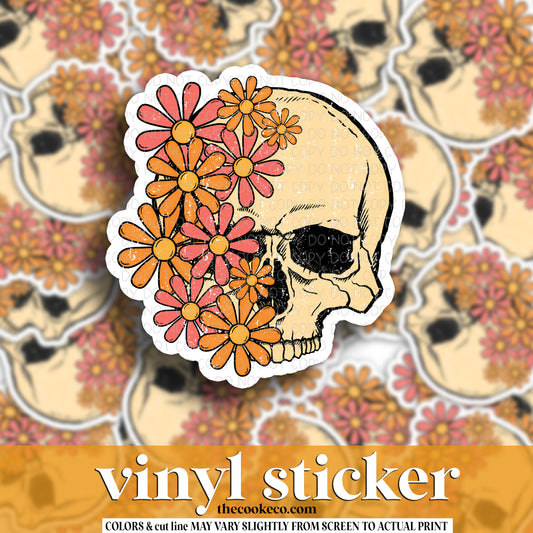 Vinyl Sticker | #V1405 - SKULL & RETRO FLOWERS