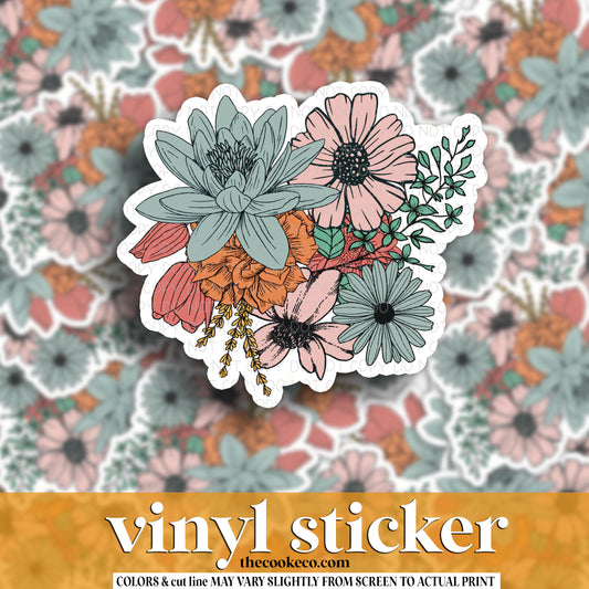 Vinyl Sticker | #V1529 - FLORAL TEAL/PINK