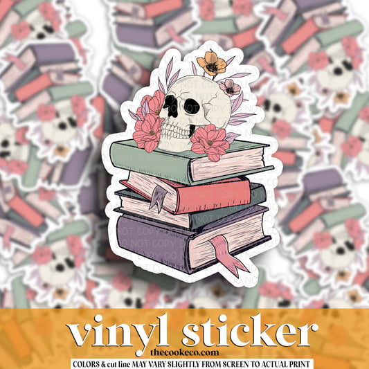 Vinyl Sticker | #V1739 - FLORAL SKULL ON STACKED BOOKS