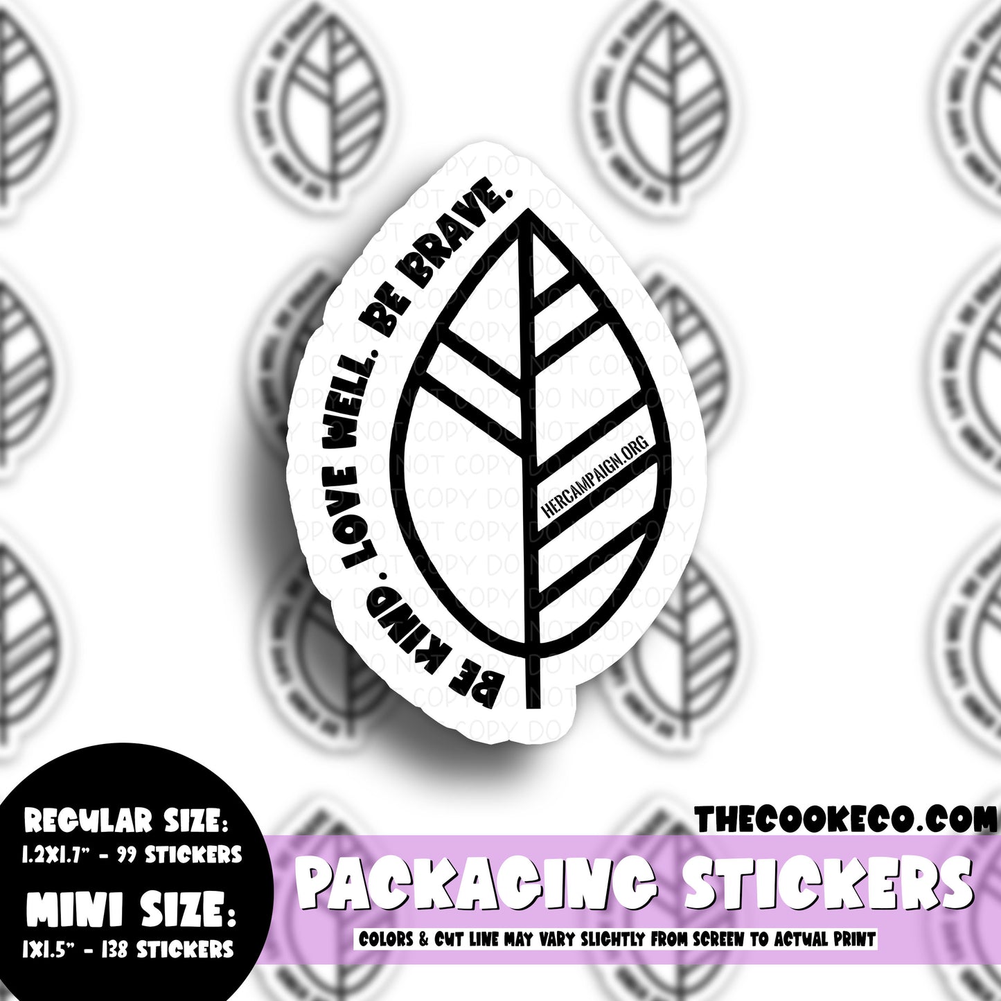PTO Packaging Stickers | #BW0115 - HER CAMPAIGN - ALL BLACK LEAF