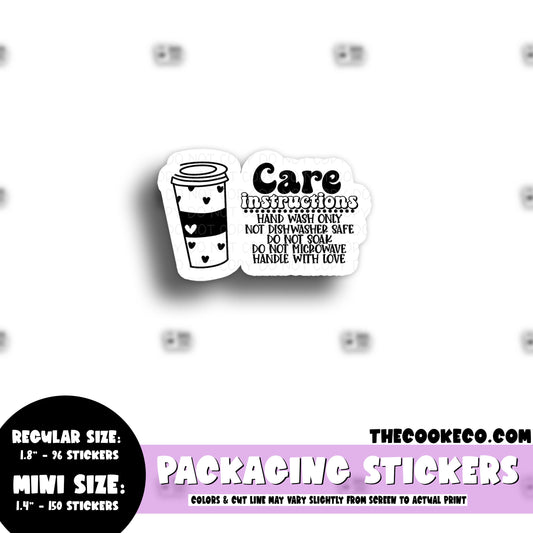 PTO Packaging Stickers | #BW0197 - CARE INSTRUCTIONS TUMBLER