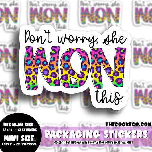 PTO Packaging Stickers | #C0539 - DON'T WORRY SHE WON THIS RAINBOW LEOPARD