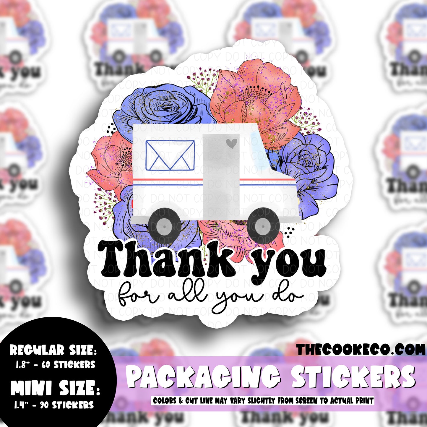 Packaging Stickers | #C0708 - POSTAL WORKER FLORAL THANK YOU FOR ALL YOU DO