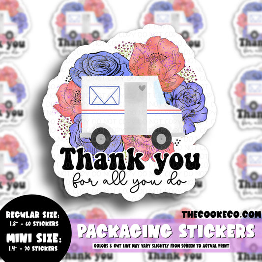 PTO Packaging Stickers | #C0708 - POSTAL WORKER FLORAL THANK YOU FOR ALL YOU DO