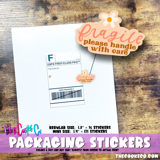 PTO Packaging Stickers | #C0808 - FRAGILE PLEASE HANDLE WITH CARE