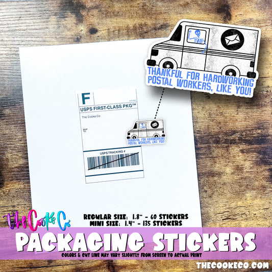 PTO Packaging Stickers | #C0813 - THANKFUL FOR HARDWORKING POSTAL WORKERS
