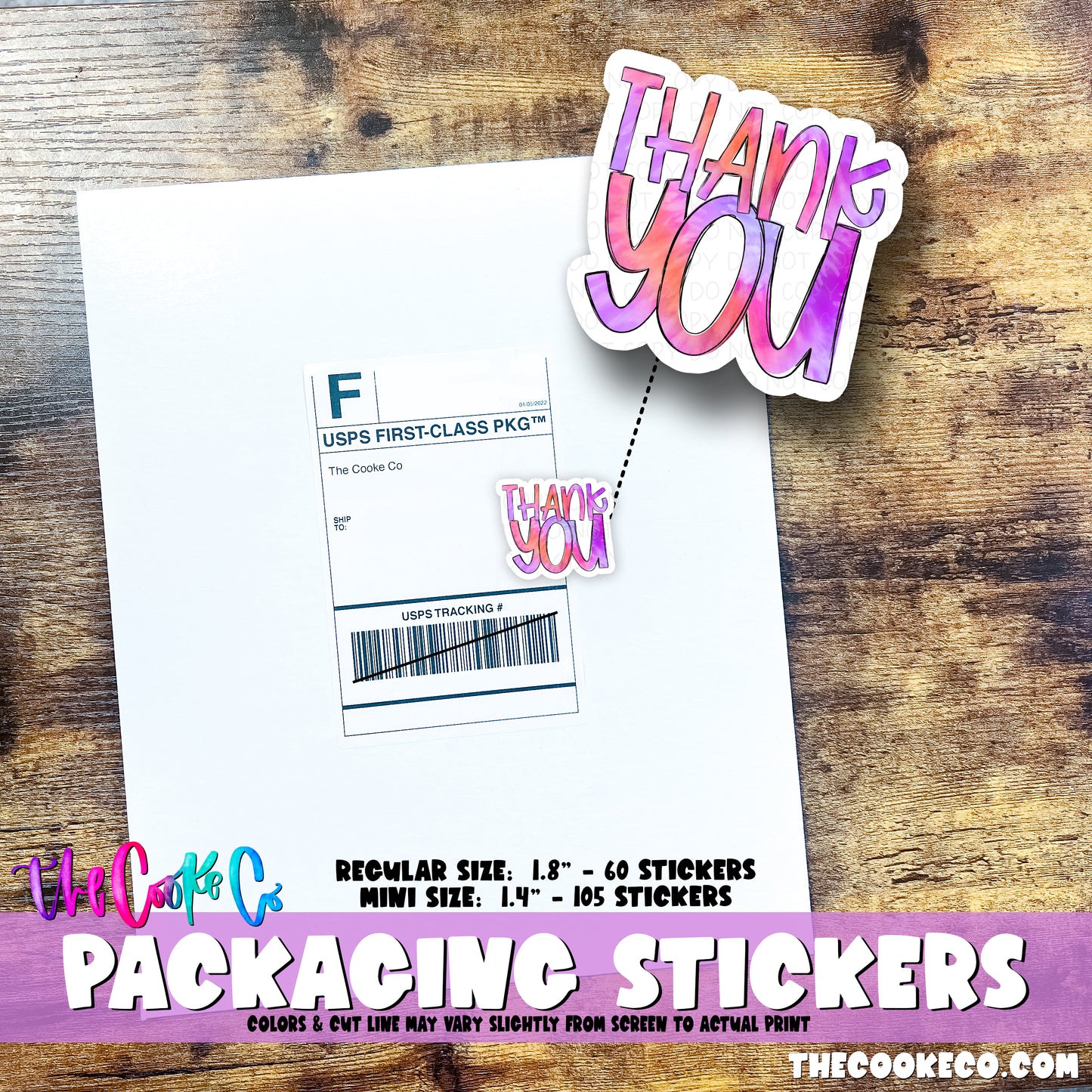 PTO Packaging Stickers | #C0832 - THANK YOU PINK TIE DYE