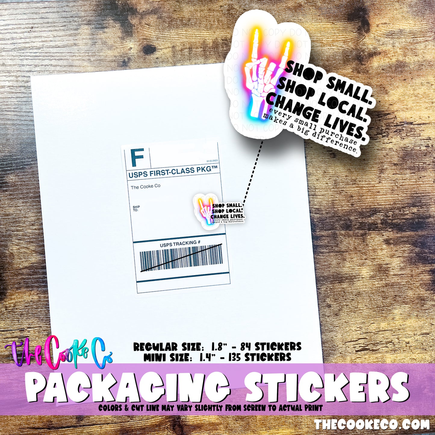 PTO Packaging Stickers | #C0837 - SHOP SMALL. SHOP LOCAL.