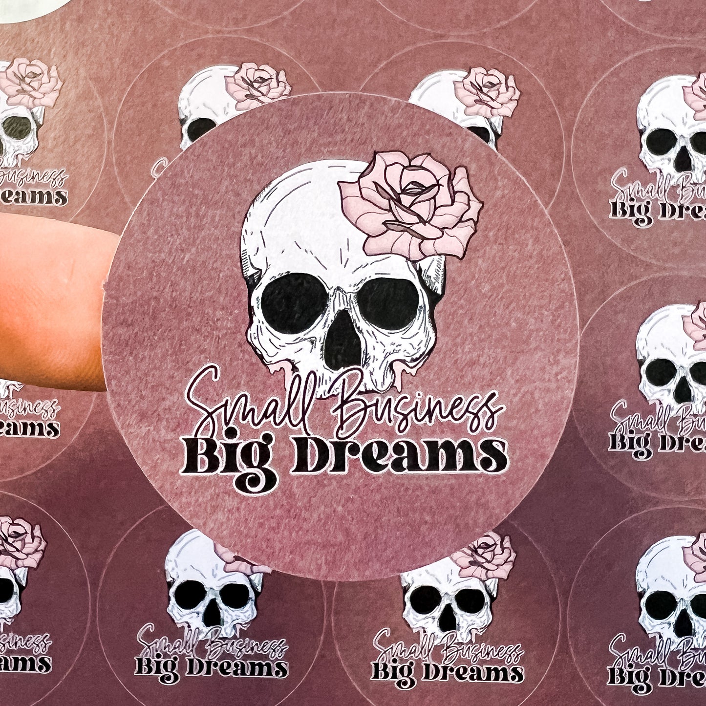 RTS PACKAGING STICKERS | #RTS0234 - SMALL BUSINESS BIG DREAMS ROSE & SKULL