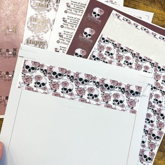RTS PACKAGING STICKERS | #RTS0236 - ROSE & SKULL STRIPS