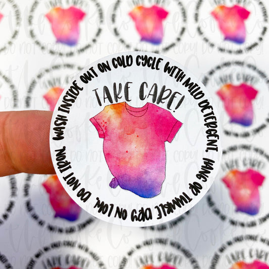 PTO Packaging Stickers | #C0393 - TAKE CARE - TSHIRT CARE INSTRUCTIONS - WATERCOLOR