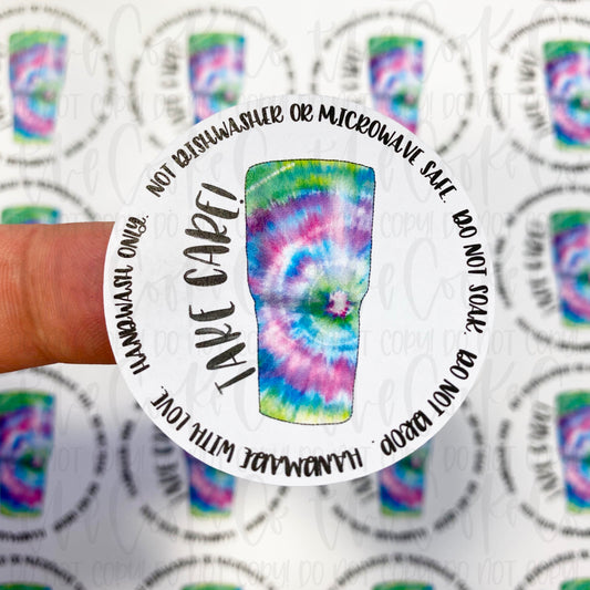 PTO Packaging Stickers | #C0424 - TAKE CARE - TUMBLER CARE INSTRUCTIONS - TIE DYE