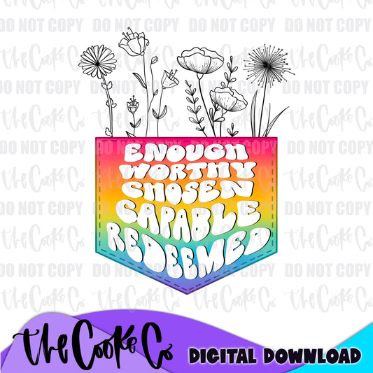 ENOUGH WORTHY CHOSEN CAPABLE REDEEMED | Digital Download | PNG