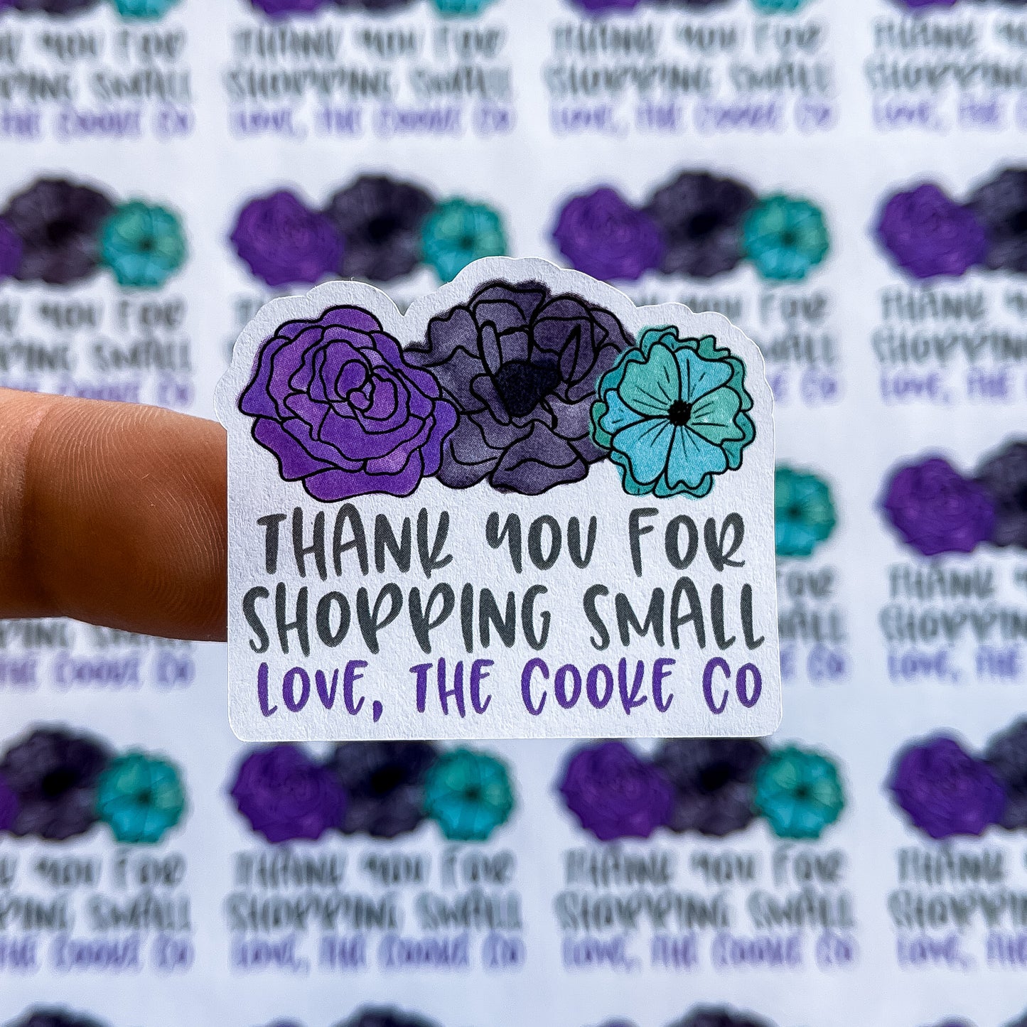 PTO Customizable Packaging Stickers | THANK YOU FOR SHOPPING SMALL BLUE/PURPLE FLORAL