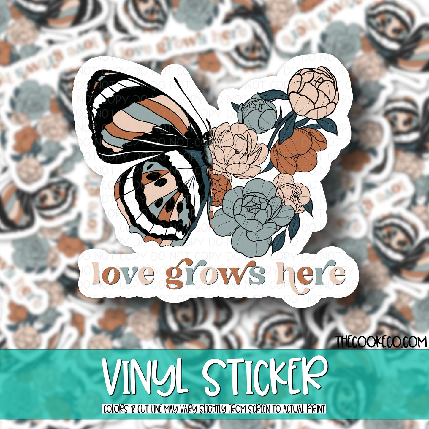 Vinyl Sticker | #V0276 - LOVE GROWS HERE BUTTERFLY