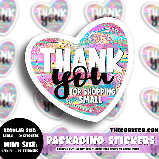 PTO Packaging Stickers | #C0582 - THANK YOU FOR SHOPPING SMALL HEART